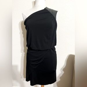 Michelle Mason one shouldered mini dress with leather trim
